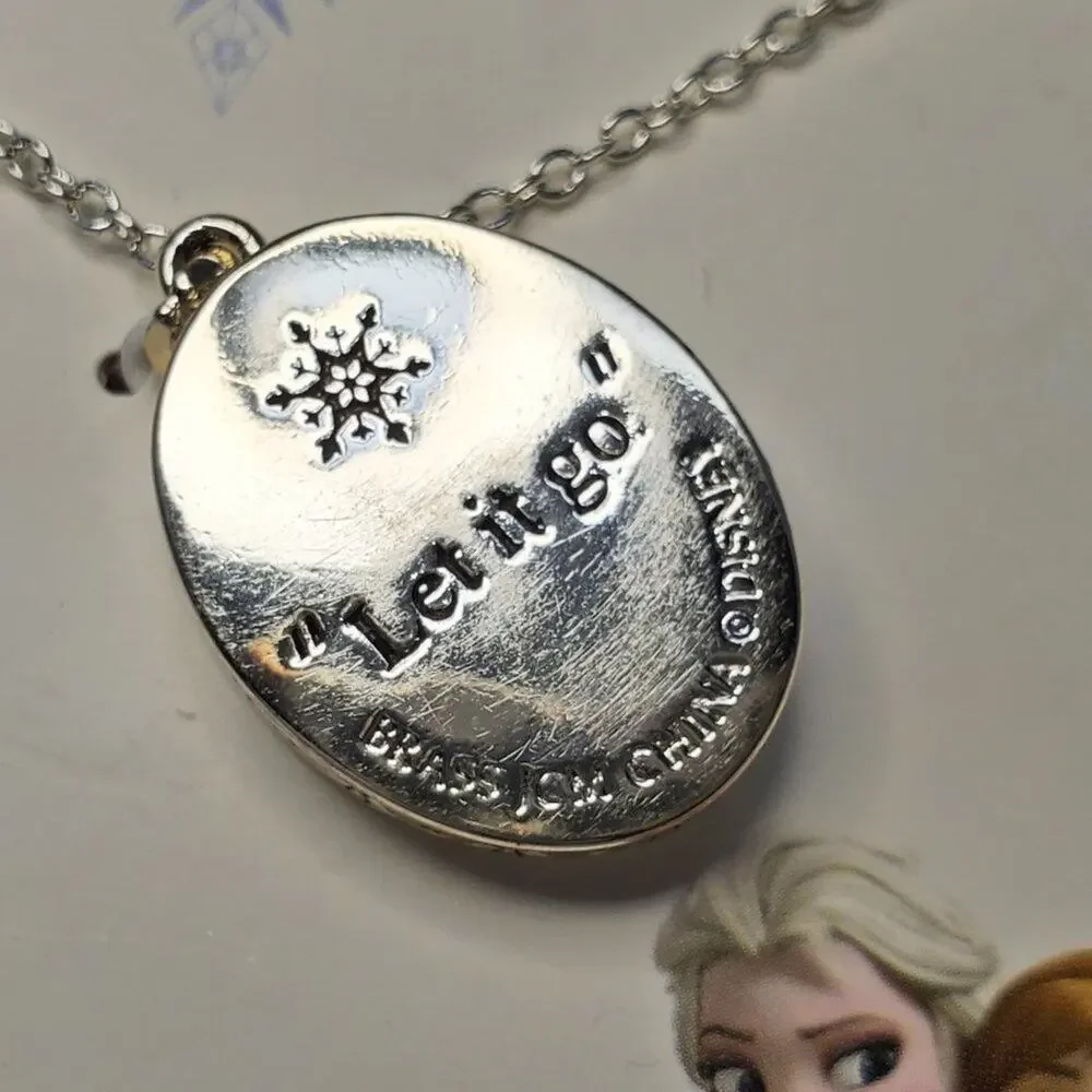 Disney Frozen Elsa Shaker Necklace Silver Blue Snowflake